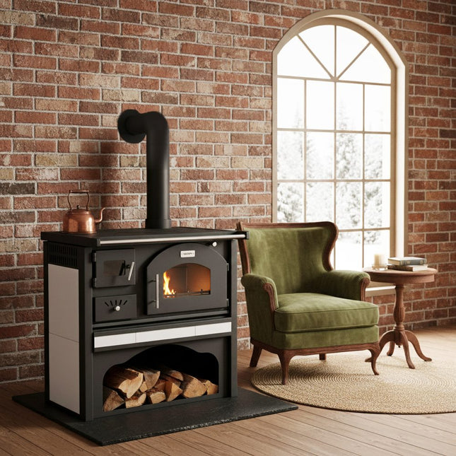 Malka kūrenama krosnelė su orkaite HECHT VULCANUS BEIGE, 6 kW
