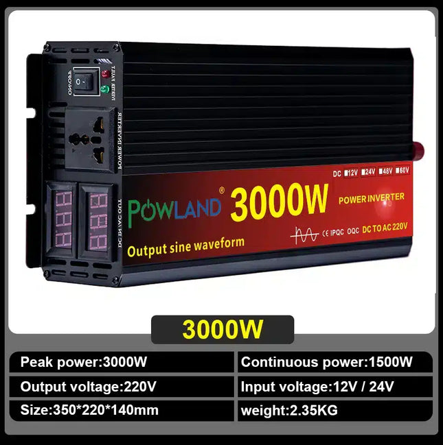 Powland grynos sinusinės bangos keitiklis DC 12v AC 220v 1500W/3000W