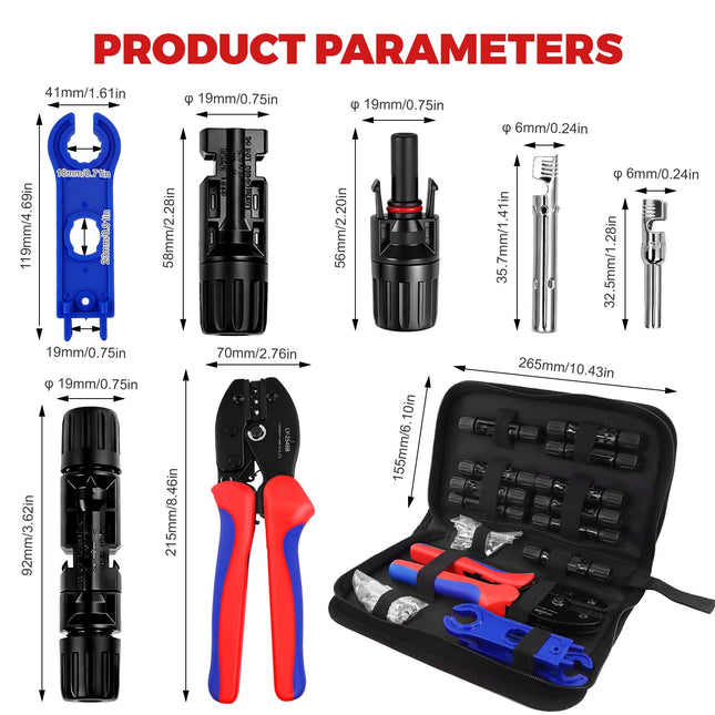 Saulės jungčių ir presavimo įrankių rinkinys (MC4 tipo) – 10 porų + profesionalios replės