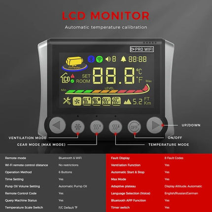 8 kW dyzelinis šildytuvas Sunster TB10pro, 12/24V, 220V su Wifi, Bluetooth ir CO signalizacija