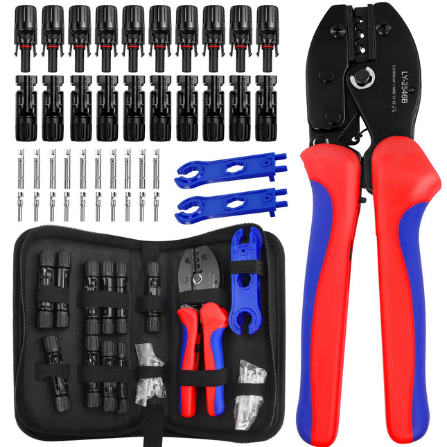 Saulės jungčių ir presavimo įrankių rinkinys (MC4 tipo) – 10 porų + profesionalios replės