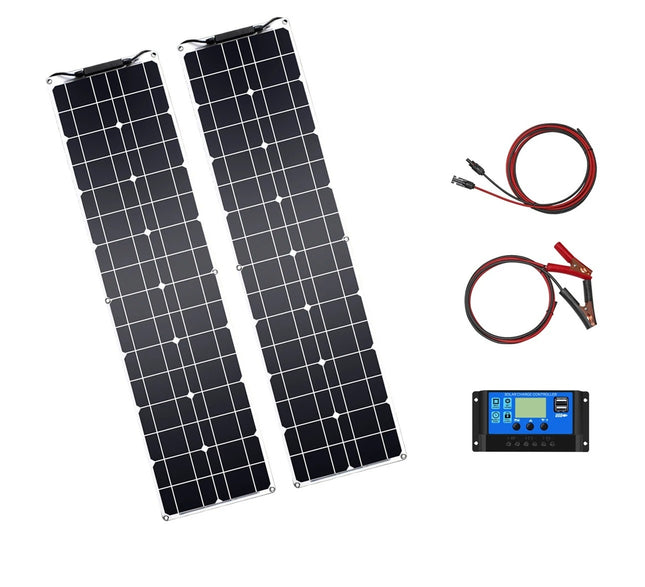 Pusiau lanksti monokristalinė saulės panelių sistema 100 W (2 × 50 W) su 20 A valdikliu