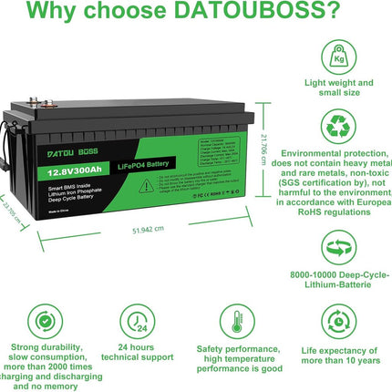 Akumuliatorius Datouboss, LiFePO4, 300Ah, 12V