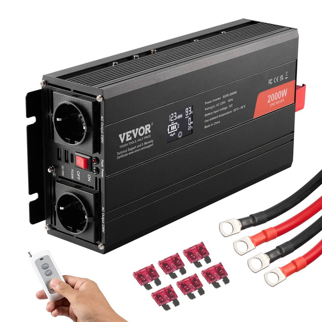 12V Švaraus sinuso inverteris Vevor 2000W