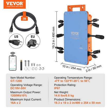 Grid Tie mikro tinklo inverteris GT-1200, WiFi