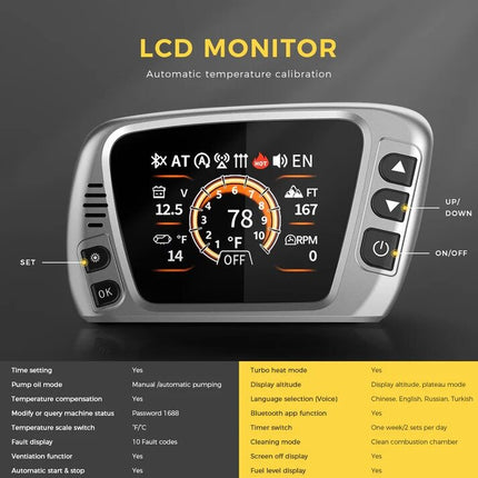 Dyzelinis šildytuvas Sunster HTB1, 8 kW 12 V / 220 V su Bluetooth valdymu