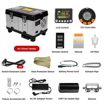 Dyzelinis šildytuvas Sunster TB10pro, 8 kW 12/24 V, 220 V su belaidžiu temperatūros valdymu ir Bluetooth funkcija
