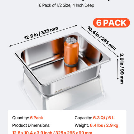 Gastronominis indas VEVOR HZ812-100T, 1/2 dydis, 6 l, 6 vnt.