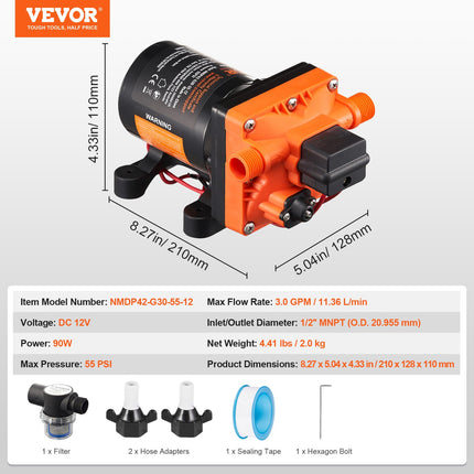 Membraninis vandens siurblys VEVOR NMDP42-G30-55-12, 11,36 l/min.