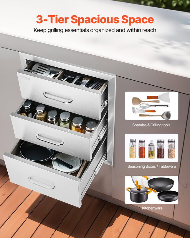 Lauko virtuvės stalčiai VEVOR KM-CTG-2302-SKU3, 3 skyrių