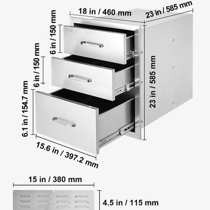 Lauko virtuvės stalčiai VEVOR KM-CTG-2302-SKU3, 3 skyrių