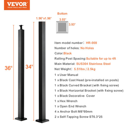 Turėklų stulpas VEVOR HR-008, 91,4 cm aukščio