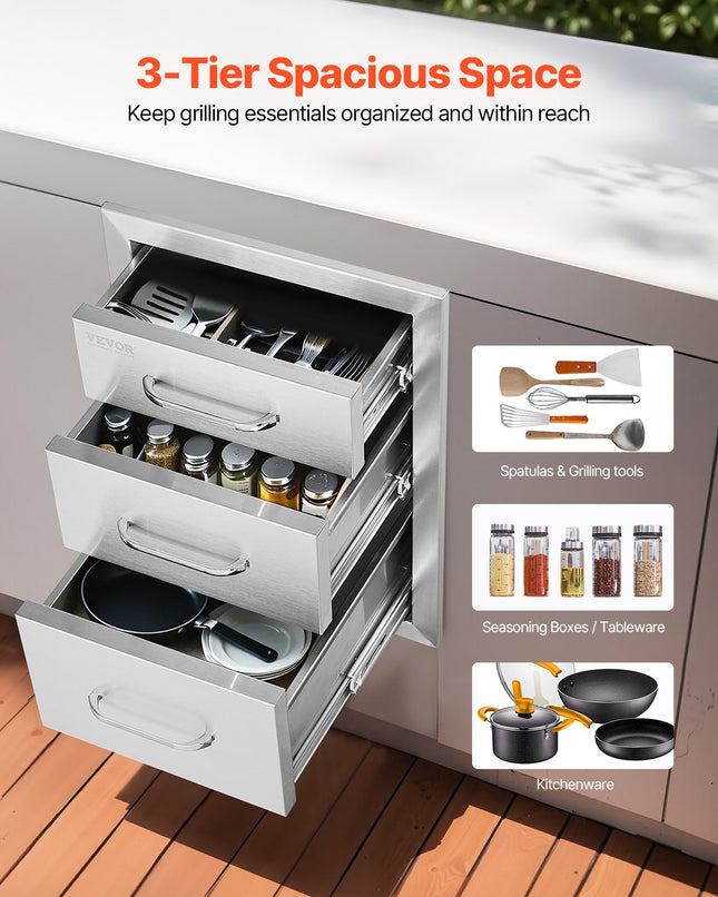 Lauko virtuvės stalčiai VEVOR KM-CTG-2302-SKU4, 3 dalių