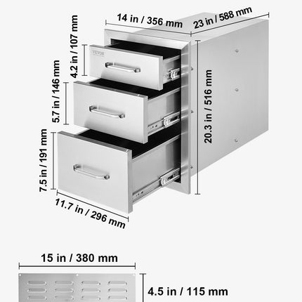 Lauko virtuvės stalčiai VEVOR KM-CTG-2302-SKU4, 3 dalių