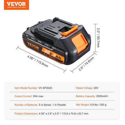 Akumuliatorius VEVOR VV-SP2020, 20V 2.0Ah