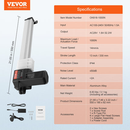 Linijinis pavaros mechanizmas VEVOR OK618, 1000N