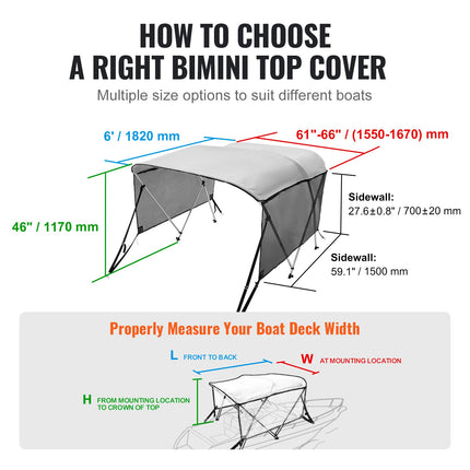 Bimini tentas valtims VEVOR 3 Bow, 155-167 cm pločio