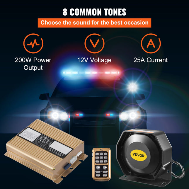Automobilinė sirena su garsiakalbiu VEVOR 200W, 130 dB