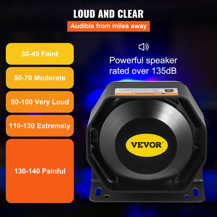 Automobilinė sirena su garsiakalbiu VEVOR 200W, 130 dB