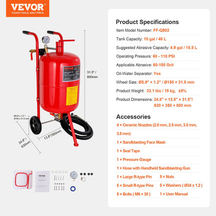 Smėliasrovė VEVOR FF-Q902, 40 l