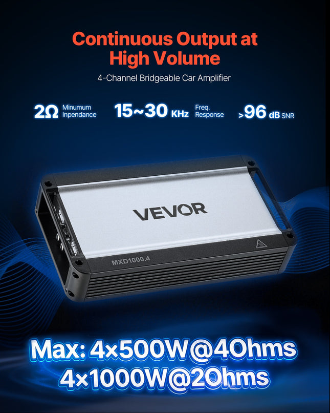 Automobilinis garso stiprintuvas VEVOR MXD1000.4, 4 kanalų, 4000W