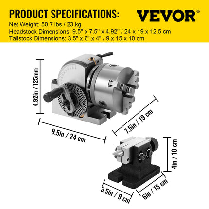 Precizinė dalinimo galvutė VEVOR BS-0, 12,7 cm