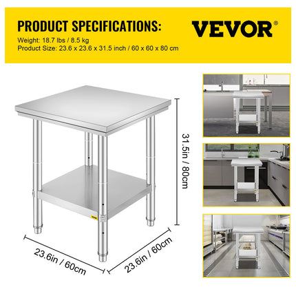 Nerūdijančio plieno darbo stalas VEVOR GZT60*60*80, 60x60x80 cm
