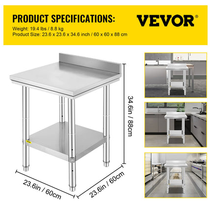 Nerūdijančio plieno darbo stalas VEVOR GZT60*60*88, 60x60 cm