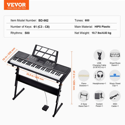 Skaitmeninis pianinas VEVOR BD-662, 61 klavišas