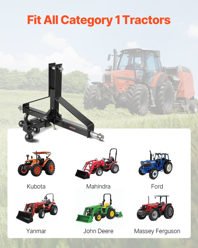 3 taškų traktoriaus prikabinimo jungtis VEVOR S-04, 2 colių imtuvas