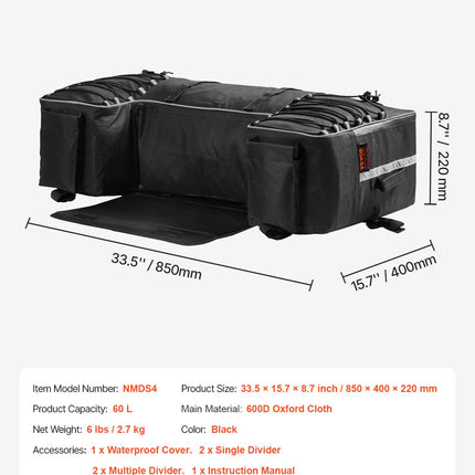 Keturračio galinis krepšys VEVOR NMDS4, 60 l talpa