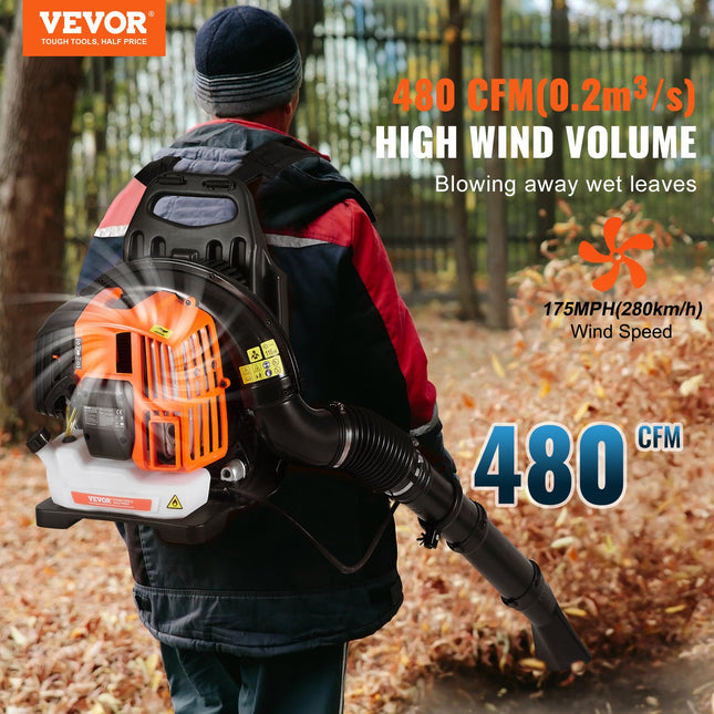 Ant nugaros nešiojamas lapų pūstuvas VEVOR BL-5201, 52 cm³