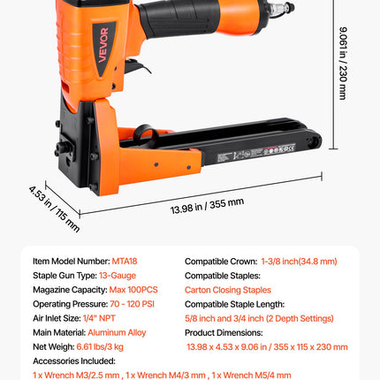 Pneumatinis dėžių segiklis VEVOR MTA18, 70–120 PSI