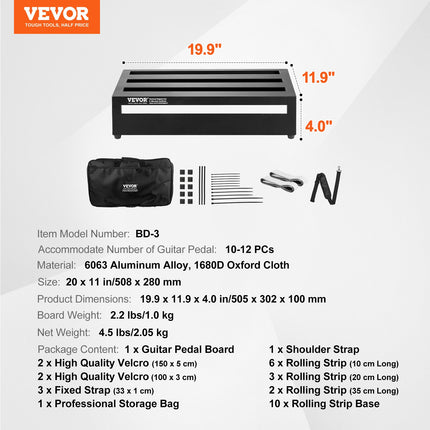 Gitaros efektų pedalų lenta VEVOR BD-3, 508 x 280 mm