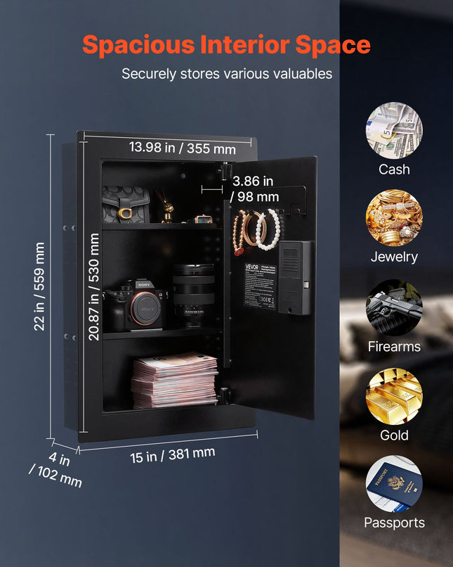 Sieninis seifas VEVOR SS-QR620ZW, su biometrine spyna