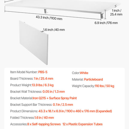Sieninis atlenkiamas stalas VEVOR PBS-5, 110x46 cm