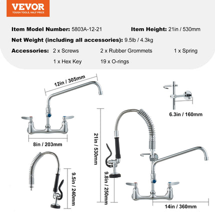 Sieninis virtuvinis maišytuvas VEVOR 5803A-12-21, 53 cm aukščio