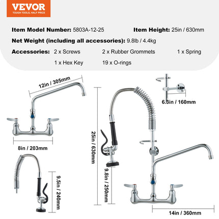 Profesinis virtuvinis maišytuvas VEVOR 5803A-12-25, 63,5 cm aukščio