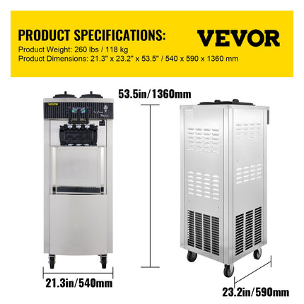 Minkštų ledų aparatas VEVOR YKF-8228H, 2200W