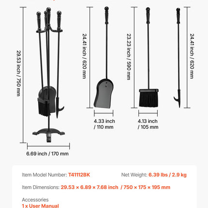 Židinio įrankių rinkinys VEVOR T41112BK, 4 dalių