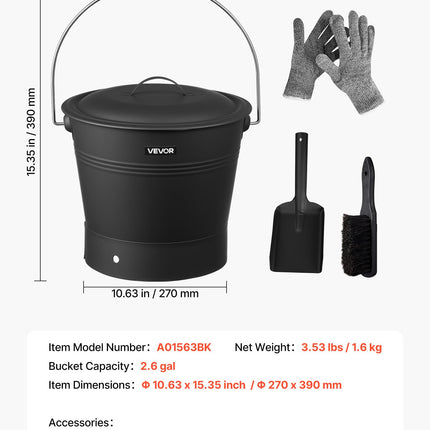 Pelenų kibiras VEVOR A01563BK, 9,8 l talpa