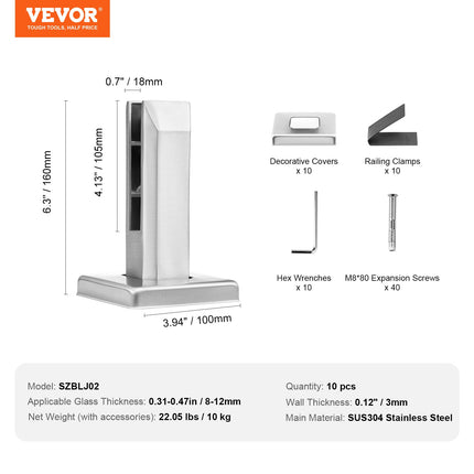 Stiklo laikiklis VEVOR SZBLJ02, 8–12 mm stiklui