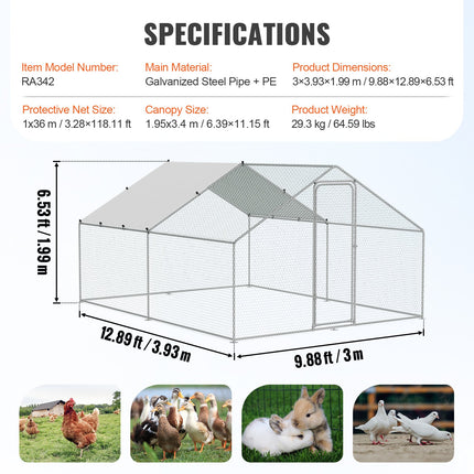 Metalinis vištidės aptvaras VEVOR RA342, 3 x 3,93 x 1,99 m