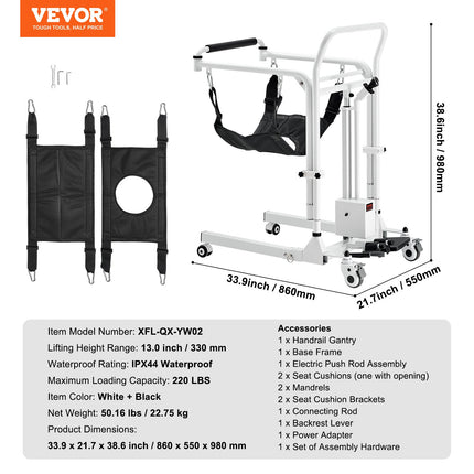 Elektrinis neįgaliųjų keltuvas-kėdė VEVOR XFL-QX-YW02, 100 kg keliamoji galia