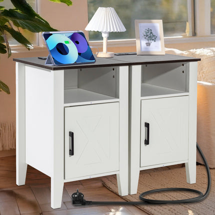 Šoniniai staliukai VEVOR SS-2402-BW, 2 vnt. komplektas su USB jungtimis