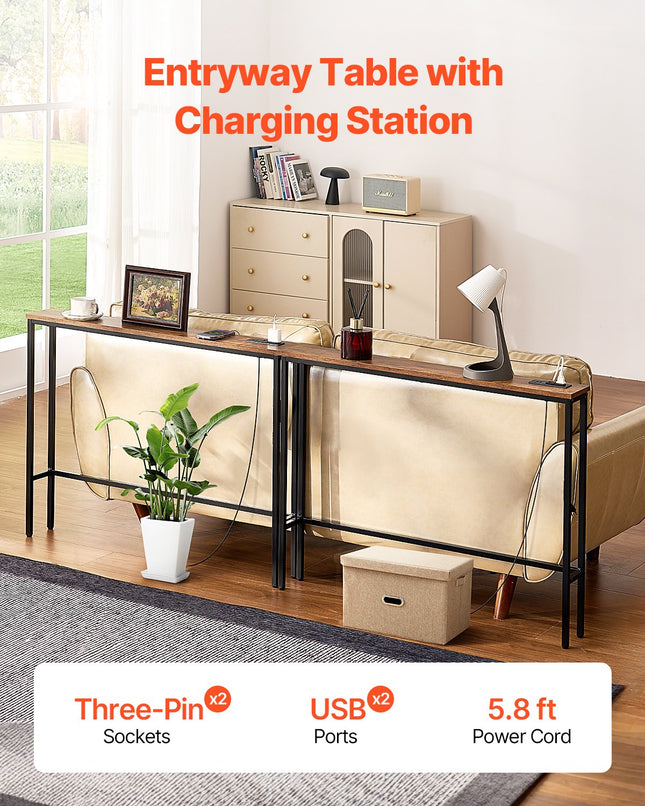 Siaura konsolinė sofa-stalas VEVOR YJXXGZ-002, 2 dalių rinkinys su elektros lizdais