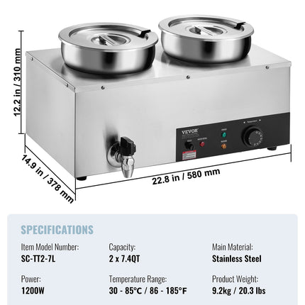 Elektrinis sriubos šildytuvas VEVOR SC-TT2-7L, 1200 W