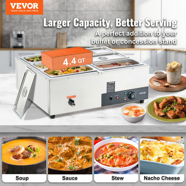 Elektrinis maisto šildytuvas VEVOR 6x8 Qt, 1500W