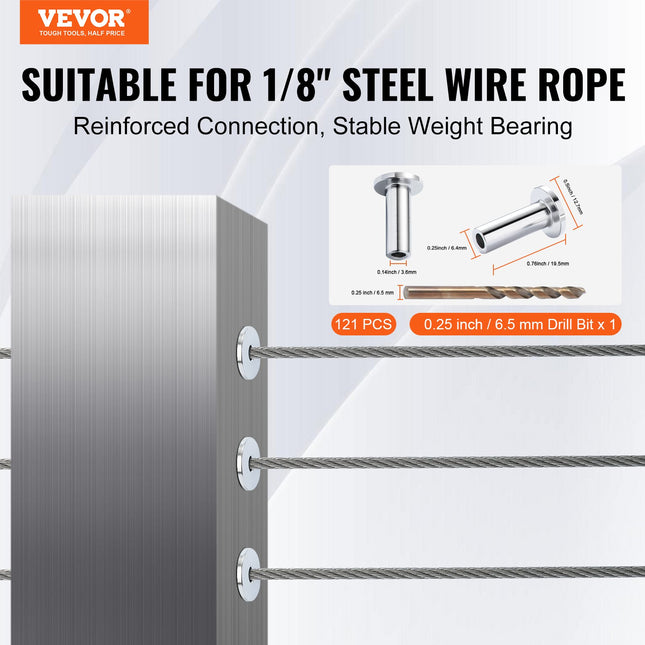 Apsauginės įvorės trosams VEVOR YXHF-W046-1/8"-121, 121 vnt.