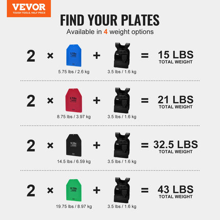 Svorio liemenės plokštės VEVOR JSPB-14.5LB, 13,16 kg komplektas